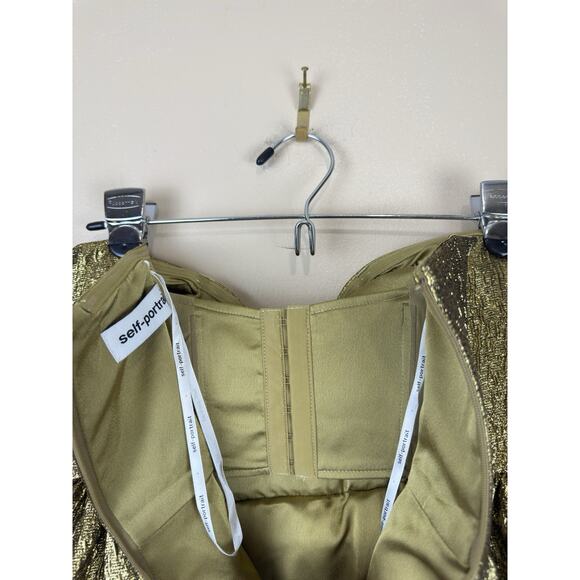 Self-Portrait Gold Metallic Jacquard Mini Dress Cocktail Formal Holiday Size 6 - Picture 8 of 16